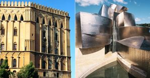 A sinistra Palazzo dei Normanni, sede dell'Ars, a Palermo; a destra il museo Guggenheim di Bilbao 