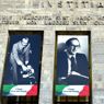 Gigantografie di Ambrosoli, Alessandrini e Galli, vittime del terrorismo, sulla facciata del palazzo di giustizia, per la giornata della memoria delle vittime del terrorismo (Fotogramma) 