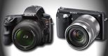 Nella foto la Sony reflex Alpha 37 (a sinistra) e la Nex F3 
