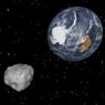 Il modello mostra il passaggio dell'asteroide 2012 DA14 attraverso il sistema Terra-Luna  (Epa) 