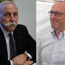Nella combo, a sinistra Diego Mosna, a destra Ugo Rossi, i due più accreditati degli 11 candidati presidente per la Provincia autonoma di Trento (Ansa)
