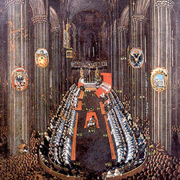 Sessione conclusiva del Concilio nella cattedrale di San Vigilio, tela del 1711, Museo diocesano tridentino