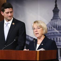 I caponegoziatori delle due parti, il senatore democratico Patty Murray e il deputato repubblicano Paul Ryan (Reuters)