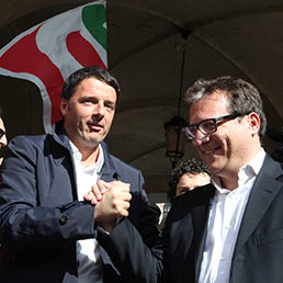 Renzi a Treviso per promuovere il candidato sindaco Giovanni Manildo del Pd (Fotogramma)