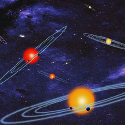 Un'illustrazione dei sistemi planetari che sono stati scoperti in stelle vicino al Sole