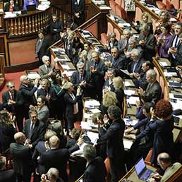 Senatori PD al Senato in una foto del 9 Aprile 2014 (Archivio Ansa)