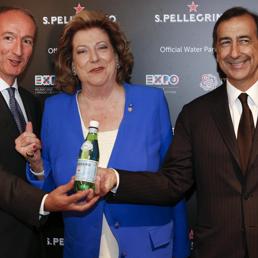 Il presidente di Expo 2015 s.p.a., Diana Bracco, il presidente e amministratore delegato del Gruppo Sanpellegrino, Stefano Agostini (Ansa)