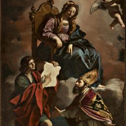 L'olio su tela del Guercino "Madonna coi santi Giovanni Evangelista e Gregorio Taumaturgo' (Ansa)