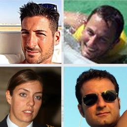 La foto combo ritrae da sinistra in alto, in senso orario, il capitano pilota Alessandro Dotto, il capitano navigatore Paolo Piero Franzese, il capitano navigatore Giuseppe Palminteri e il capitano pilota Mariangela Valentini (Ansa)