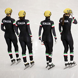 La squadra azzurra di Short Track femminile. Da sinistra: Arianna Fontana, Elena Viviani, Lucia Peretti e Martina Valcepina (Ap)