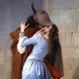 Francesco Hayez, Il bacio, 1859, Olio su tela, cm 112 x 88, Milano, Pinacoteca di Brera