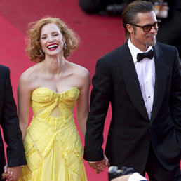 I protagonisti del film L'albero della vita Sean Penn, Jessica Chastain and Brad Pitt (EPA)