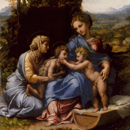 Raffaello, Madonna con il Bambino, santa Elisabetta e san Giovannino in un paesaggio, Parigi © RMN Musée du Louvre Jean-Gilles Berizzi