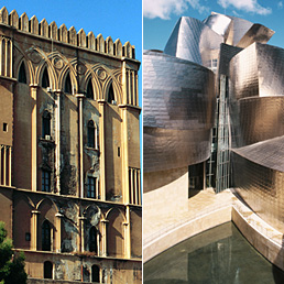 A sinistra Palazzo dei Normanni, sede dell'Ars, a Palermo; a destra il museo Guggenheim di Bilbao