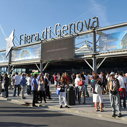 Nella foto l'ingresso della fiera di Genova, sede del Salone Nautico Internazionale (Ansa)