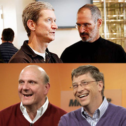 Tim Cook con Steve Jobs e Steven Ballmer con Bill Gates