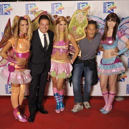 Igino Straffi e Fiorello a margine dell'inaugurazione della rainbow spa di Loreto (Ansa)