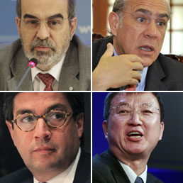 In alto da sinistra: José Graziano Da Silva e Angel Gurria. In basso da sinistra: Luis Alberto Moreno e Zhu Min