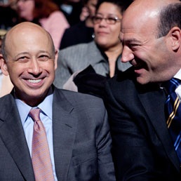 Lloyd Blankfein (S) e Gary Cohn rispettivamente ceo e presidente di Goldman Sachs (Bloomberg)