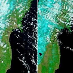 Lo tsunami in Giappone visto dal satellite Nasa