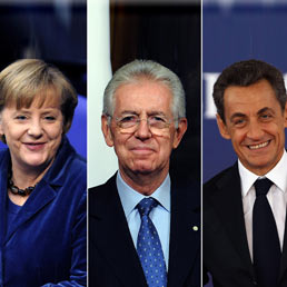 Angela Merkel, Mario Monti e Nicolas Sarkozy (Epa)