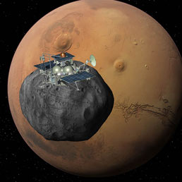 Il satellite russo sulla Luna di Marte, Phobos. Illustrazione