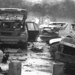 La scena dell'attentato in via D'Amelio nel quale rimase ucciso il magistrato Paolo Borsellino nel 1992 (ANSA)