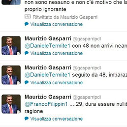 Gasparri polemizza su Twitter per un pugno di follower. Nella foto alcuni dei messaggi
