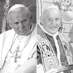 Karol Wojtyla e Angelo Roncalli, Giovanni Paolo II e Giovanni XXIII (Ansa)