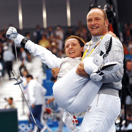 Andrea Magro allenatore di Valentina Vezzali alle Olimpiadi di Beijing 2008 (Olycom)