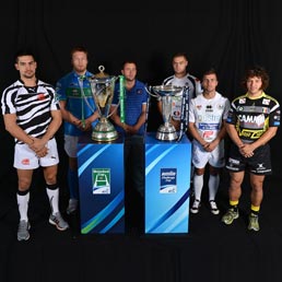 I capitani delle squadre italiane alla presentazione delle coppe europee di rugby avvenuta allo Stadio dei Marmi di Roma (Getty Images)