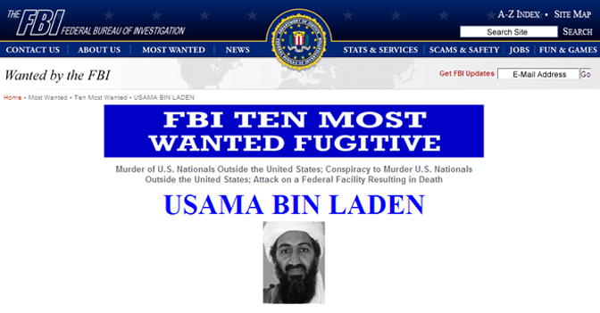 Osama bin Laden, il terrorista più ricercato al mondo (FBI web site)