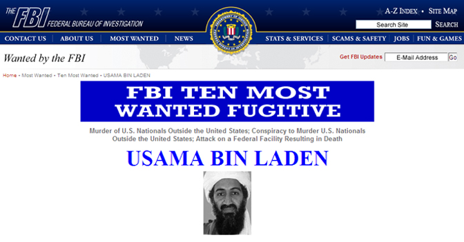 Osama bin Laden, il terrorista pi ricercato al mondo (FBI web site)