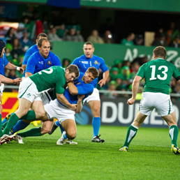 Un momento della partita dei mondiali di rugby Irlanda-Italia all' Otago Stadium di Dunedin (LaPresse)