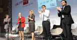 Sul palco da sinistra, Luca Paglicci, direttore WebSystem, Paola Bonomo, responsabile Business Unit Online, Donatella Treu, amministratore delegato del Gruppo 24 Ore, Giani Riotta, direttore de Il Sole 24 Ore, Daniele Bellasio, responsabile de Il Sole 24 Ore (Foto di Angela Quattrone/Emblema)