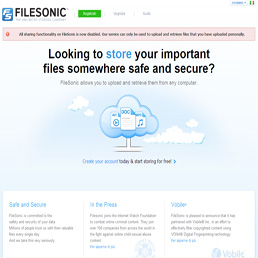 La homepage di Filesonic con il messaggio in cui si annuncia la disattivazione delle funzionalità di file sharing