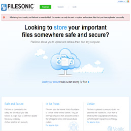 La homepage di Filesonic con il messaggio in cui si annuncia la disattivazione delle funzionalit di file sharing