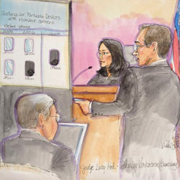 L'avvocato di Samsung Charles Verhoeven illustra le differenze tra i prototipi. Sullo sfondo il giudice Lucy Koh del tribunale di San Jose, California. (Reuters)