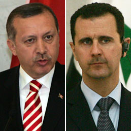 Dopo l'attacco siriano, la Turchia chiede consultazioni Nato in base art. 4. Si cerca di evitare il conflitto. Ruolo dell'Onu?. Nella foto il primo ministro turco, Tayyip Erdogan, e il presidente siriano Bashar Assad (Ansa)