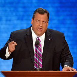 Nella foto il governatore del New Jersey, Chris Christie durante il suo intervento alla convention repubblicana (AFP Photo)