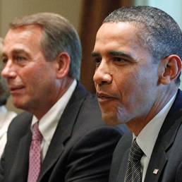 Lo speaker repubblicano della Camera dei rappresentanti, John Boehner a fianco del presidente Barack Obama (Ap Photo)