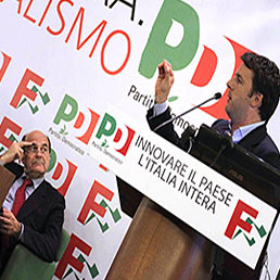 Nella foto il leader del Pd, Pierluigi Bersani (a sinistra), e il sindaco di Firenze Matteo Renzi